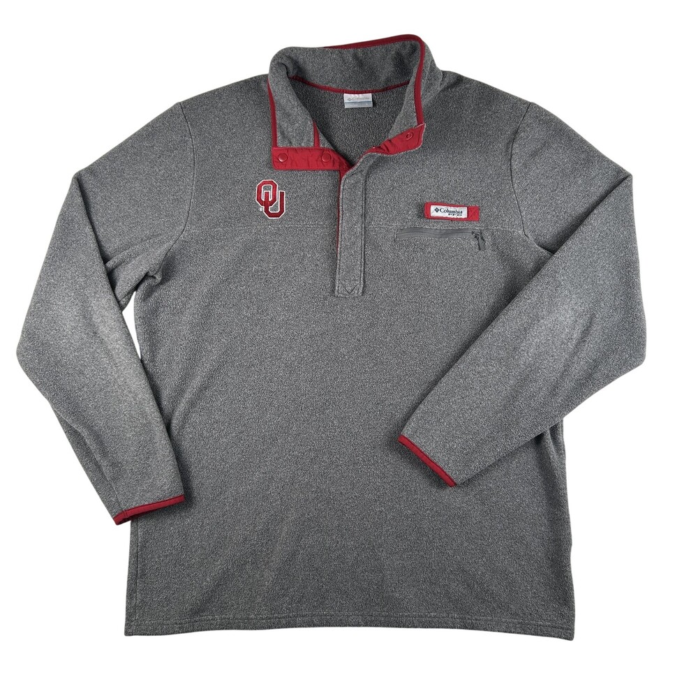 Oklahoma Sooners Sweatshirt Mens Large NCAA Football Columbia PFG Snap Pullover